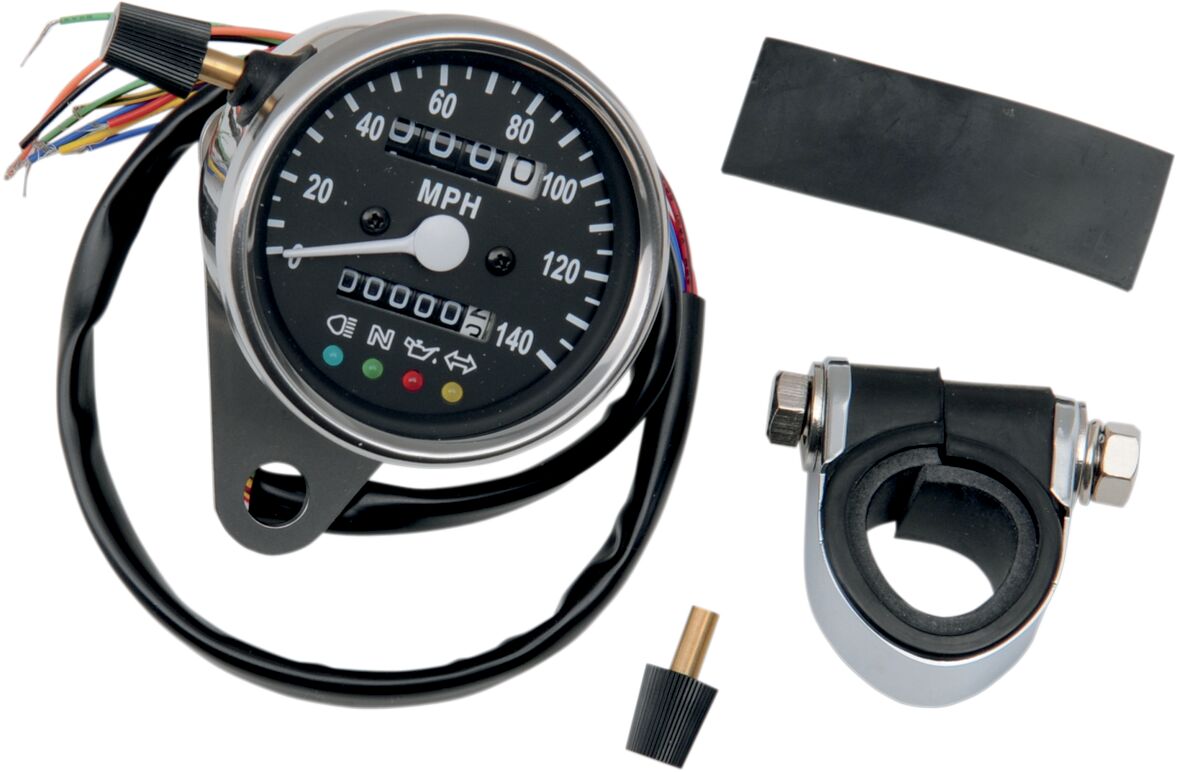 Drag Specialties Speedo W/4 Lit Blk 2240: SPEEDOMETER GROUP Drag Specialties