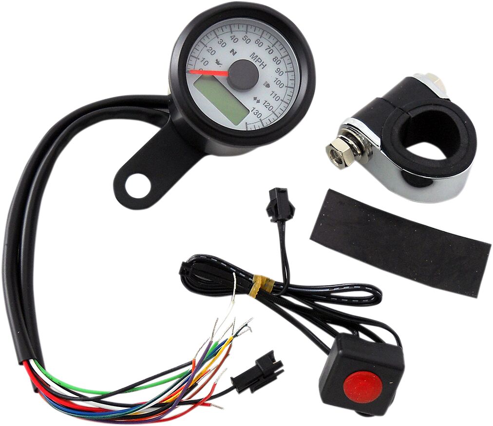 Drag Specialties Speedo W/4 Lts Mph Blk/Wht SPEEDOMETER GROUP Drag Specialties