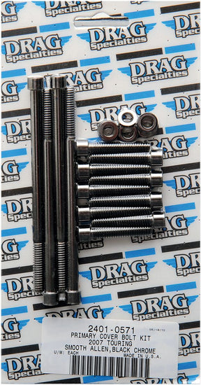 Drag Specialties Black Chrome Socket Head Primary Cover Bolt Kit Smooth Hardware Kits Drag Specialties