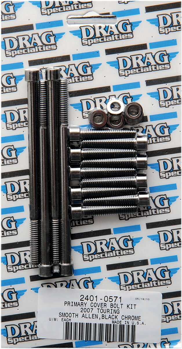 Drag Specialties Black Chrome Socket Head Primary Cover Bolt Kit Smooth Hardware Kits Drag Specialties