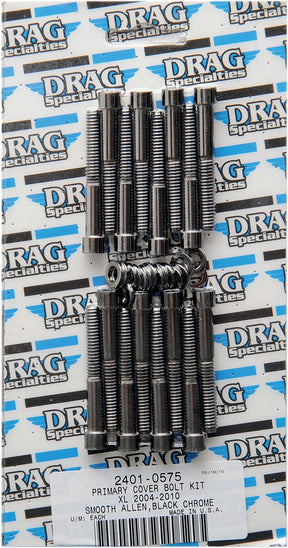 Drag Specialties Black Chrome Socket Head Primary Cover Bolt Kit Smooth Hardware Kits Drag Specialties