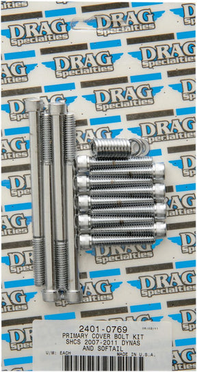 Drag Specialties Chrome Socket Head Primary Cover Bolt Kit Knurled Hardware Kits Drag Specialties
