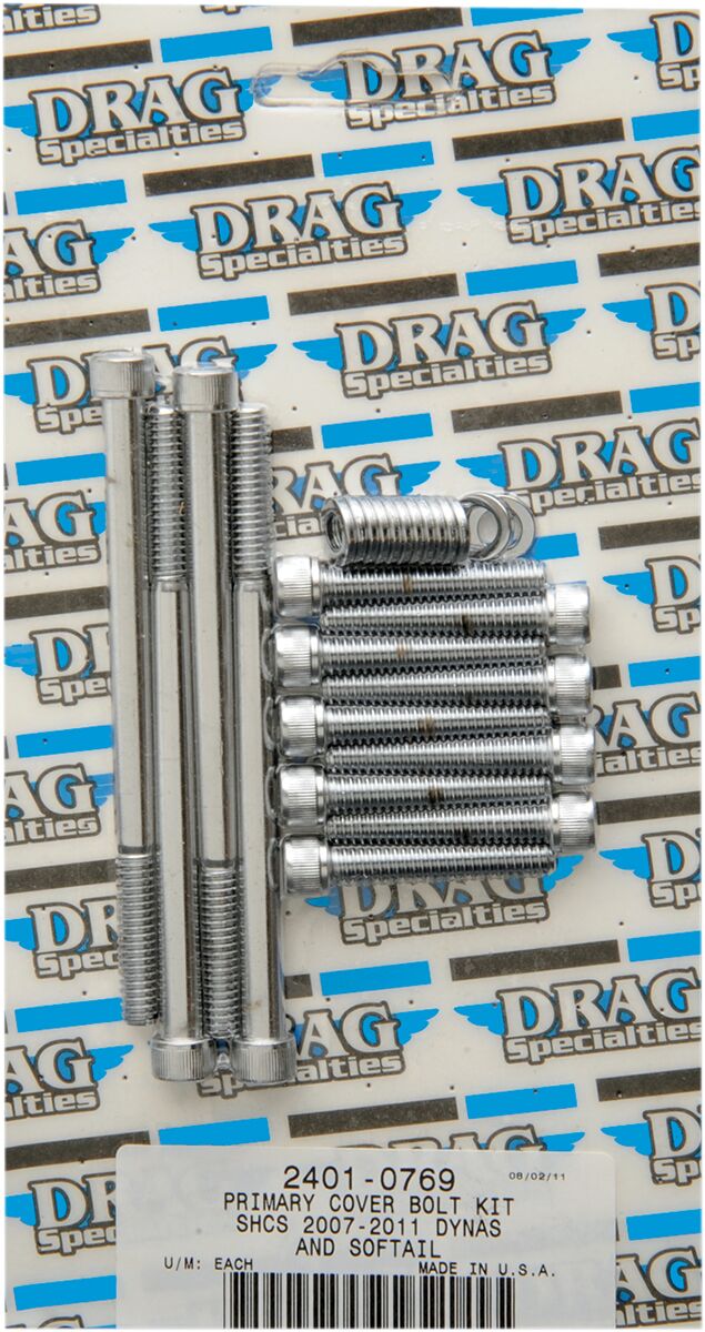 Drag Specialties Chrome Socket Head Primary Cover Bolt Kit Knurled Hardware Kits Drag Specialties