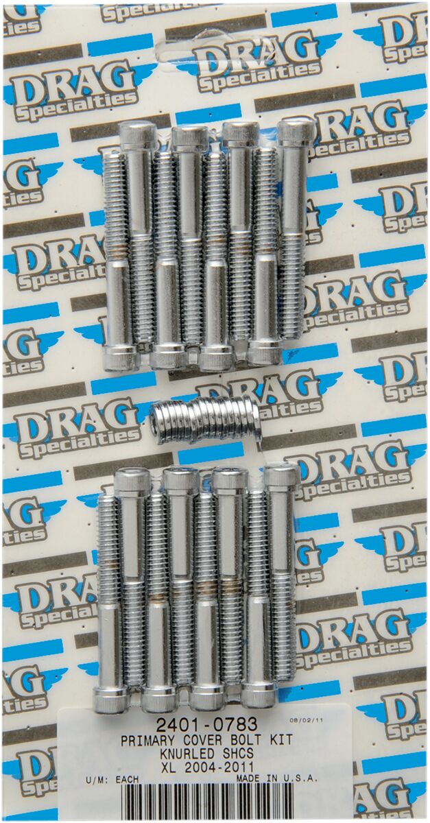 Drag Specialties Chrome Socket Head Primary Cover Bolt Kit Knurled Hardware Kits Drag Specialties