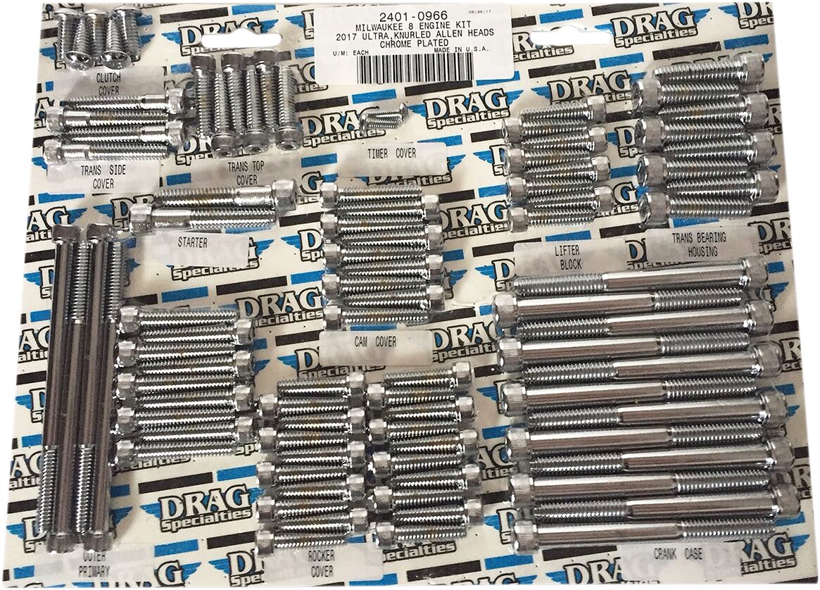 Drag Specialties Bolt Kit M8 Engine Knurled Allen Head Chrome Hardware Kits Drag Specialties