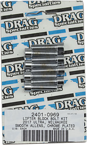 Drag Specialties Bolt Kit M8 Lifter Block Smooth Socket Head Chrome Hardware Kits Drag Specialties