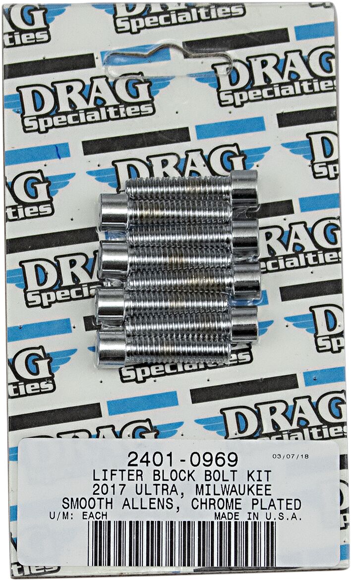 Drag Specialties Bolt Kit M8 Lifter Block Smooth Socket Head Chrome Hardware Kits Drag Specialties