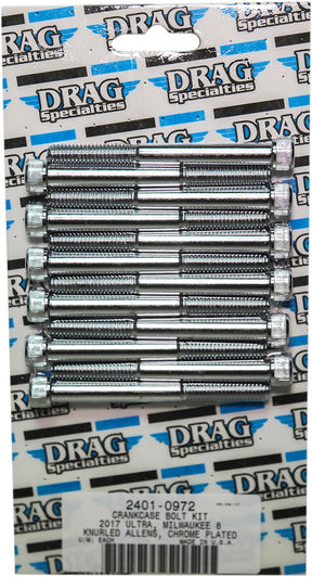 Drag Specialties Bolt Kit M8 Crankcase Knurled Allen Head Chrome Hardware Kits Drag Specialties