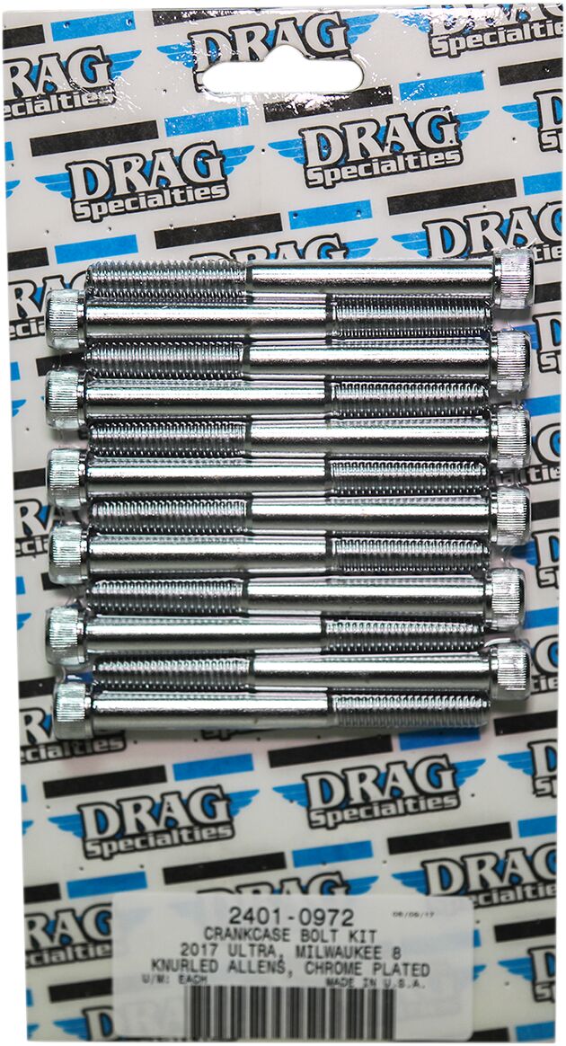 Drag Specialties Bolt Kit M8 Crankcase Knurled Allen Head Chrome Hardware Kits Drag Specialties