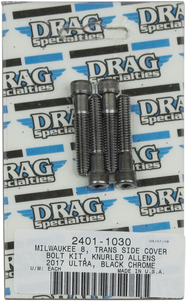 Drag Specialties Bolt Kit M8 Side Cover Tranmission Knurled Allen Head Black Hardware Kits Drag Specialties
