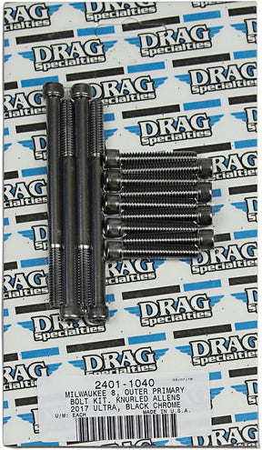 Drag Specialties Bolt Kit M8 Outer Primary Knurled Allen Head Black Hardware Kits Drag Specialties
