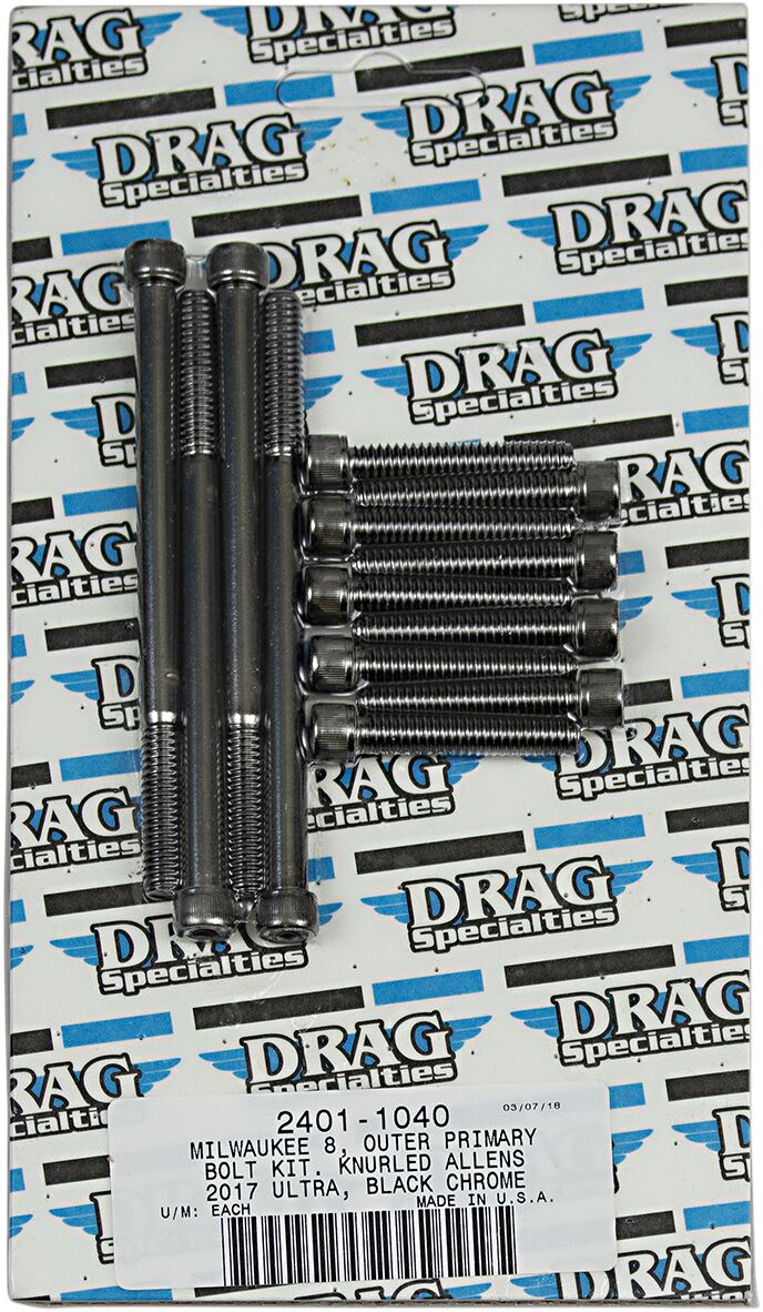 Drag Specialties Bolt Kit M8 Outer Primary Knurled Allen Head Black Hardware Kits Drag Specialties