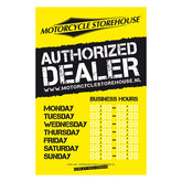Motorcycle storehouse, ''business hours'' decal Mcs
