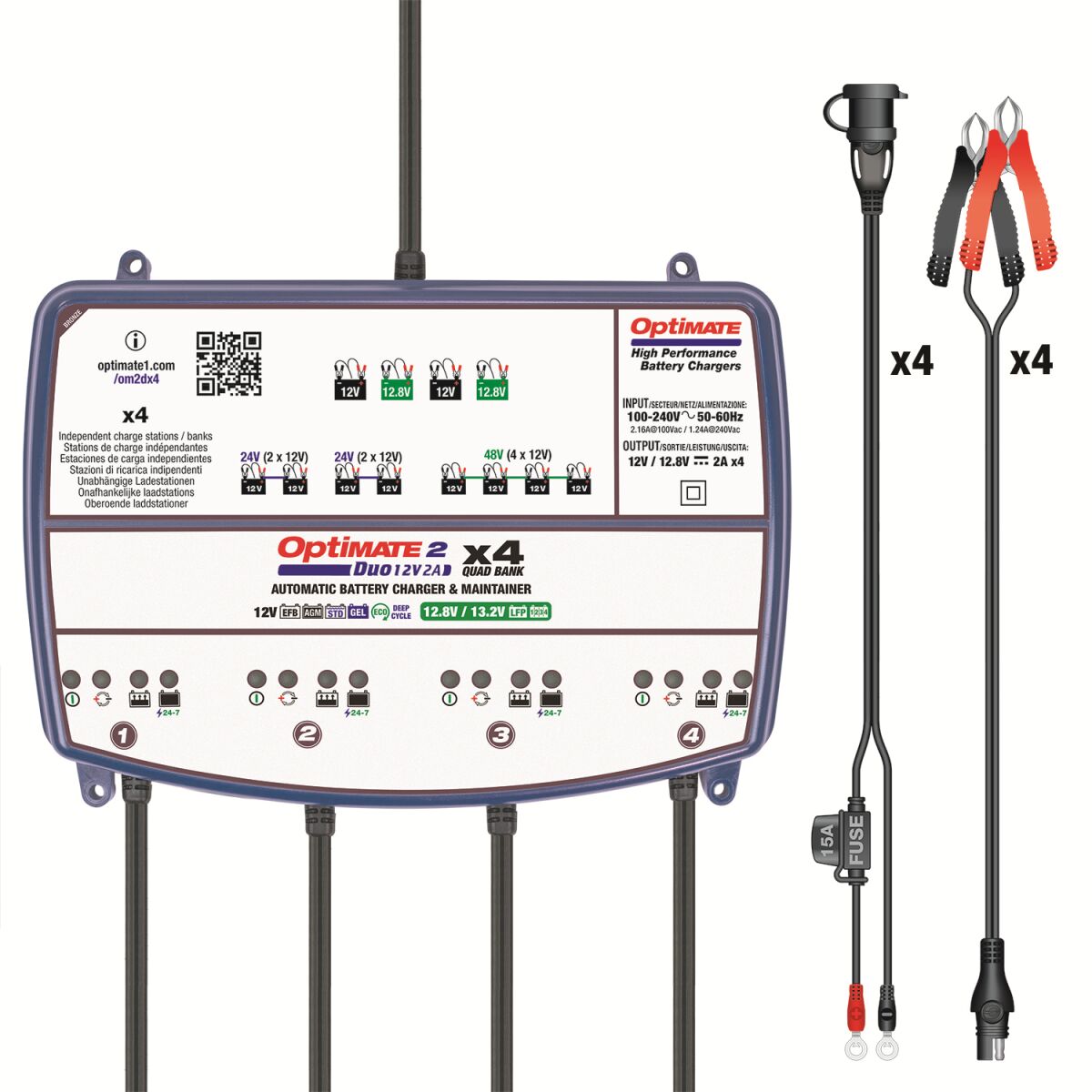 Tecmate Opti Mate 2 Duo X 4 Bank Electrical System Tools Tecmate