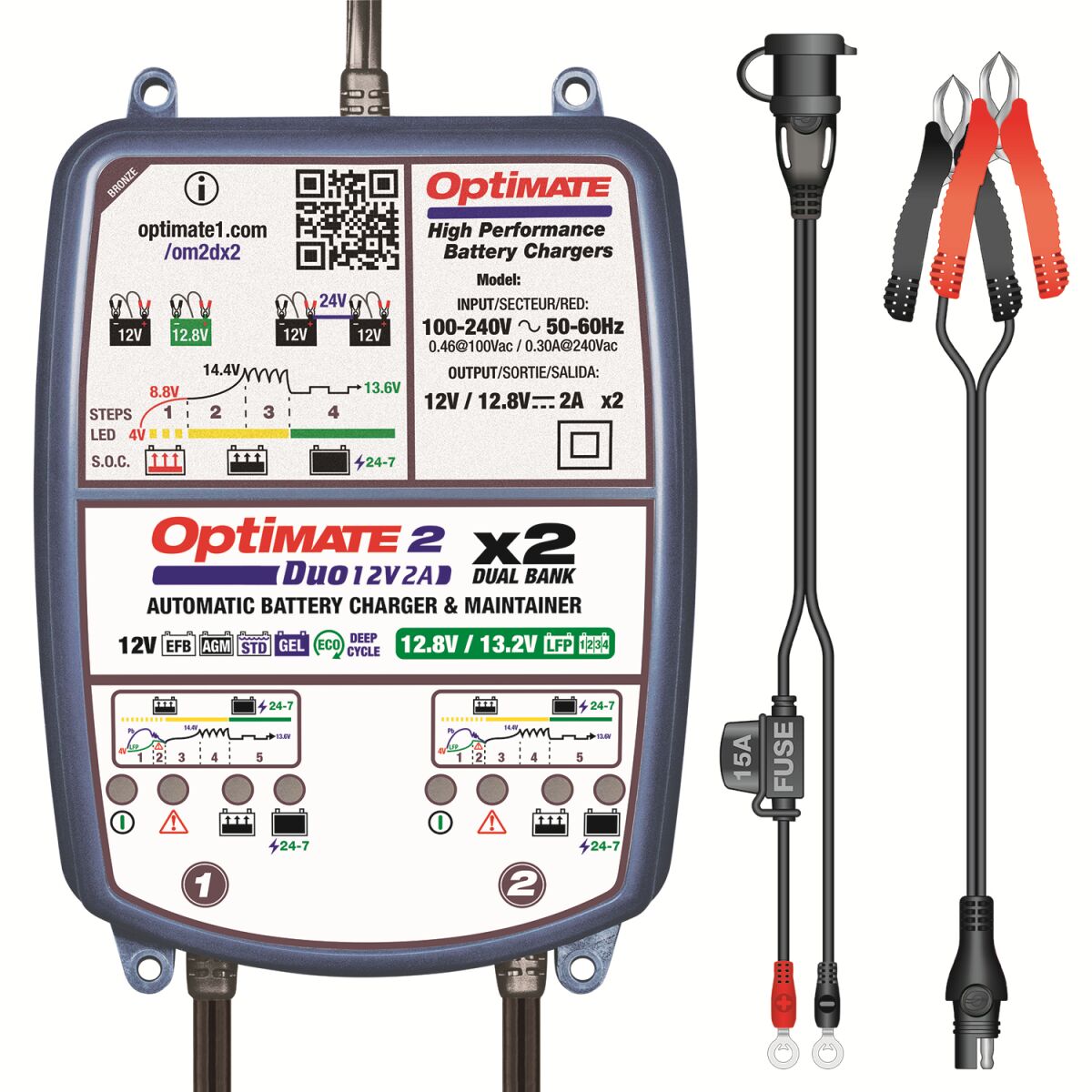 Tecmate Opti Mate 2 Duo X 2 Bank Electrical System Tools Tecmate