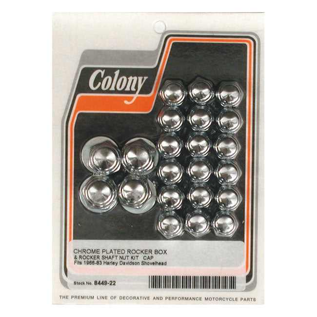 Colony, Shovel rocker box top nut kit. Chrome, Cap style ROCKER BOX NUT KITS Colony