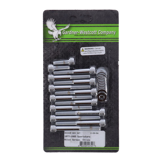 Gw, Sportster Rocker Box Bolt Kit. Allenhead, Chrome Rocker Box Bolt Kits Gardner Westcott