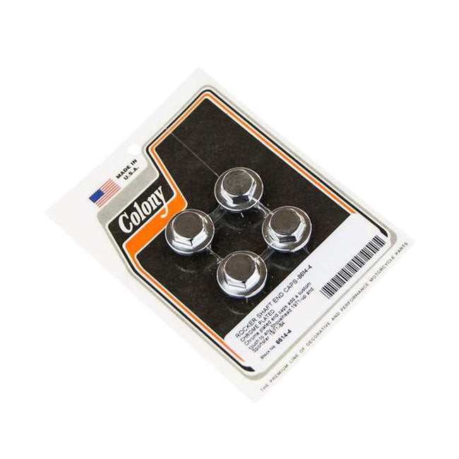 Colony, rocker shaft end plug set. Hex style. Chrome ROCKER SHAFT END PLUGS Colony
