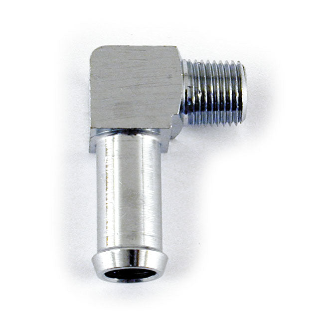 Oil Line Fitting, 90 Degree. 1/8" 27 Npt To 3/8". Chrome Oil Line Fittings Mcs