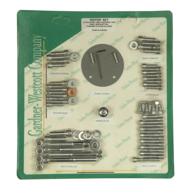 Motor Screw Sets, Chrome Allen Motor Screw Kits Gardner Westcott