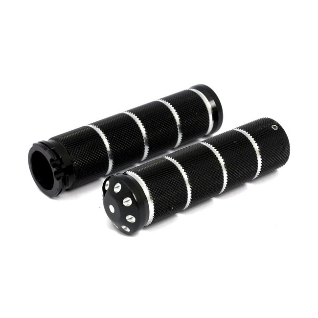 Throttle Grip Set Bomber. Knurled. Black Cm Grips Mcs