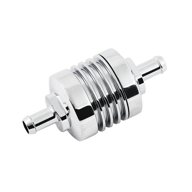 Fuel Filter Ribbed For 5/16" Fuel Hose. Chrome Fuel Filter Mcs