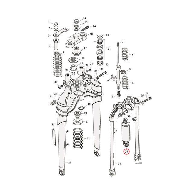 Softail Springer Shock Absorber, Front. Chrome Springer Forks Misc Mcs