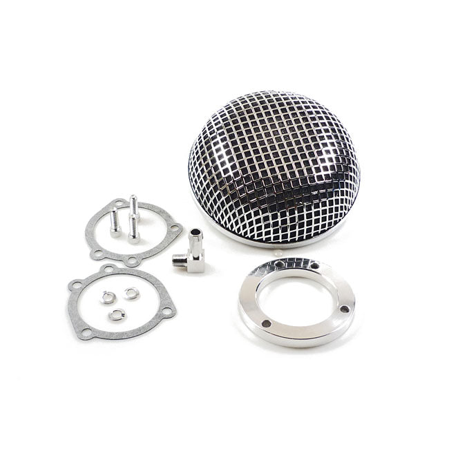 Breather Style Air Cleaner Assembly, Round. Chrome Air Cleaner Mcs