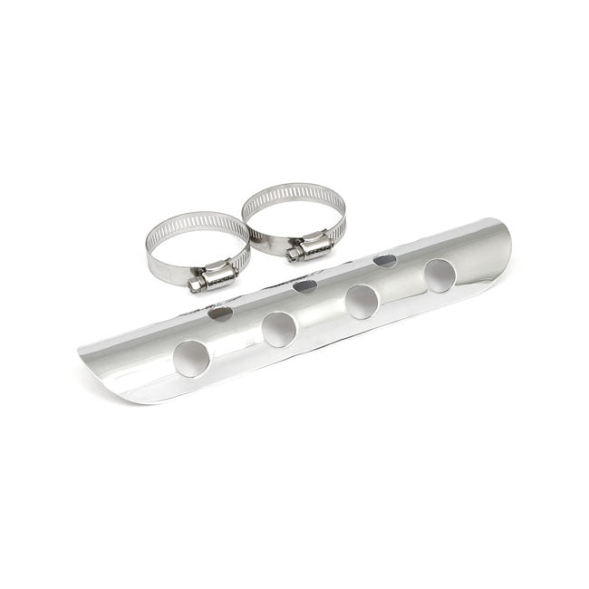 Universal Bullet Hole Heat Shield 10" Long Chrome Exhaust Heat Shields Mcs