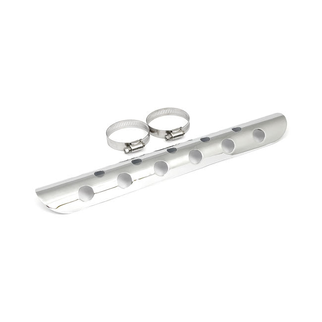 Universal Bullet Hole Heat Shield 14" Long Chrome Exhaust Heat Shields Mcs