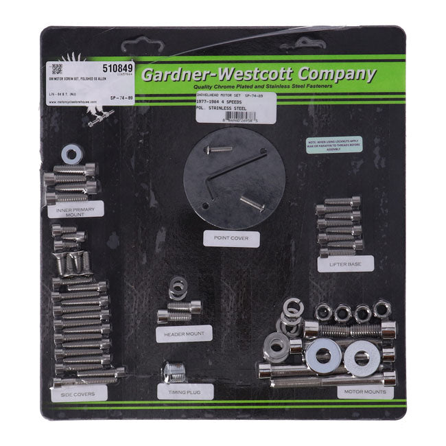 Motor Screw Set, Polished Ss Allen Motor Screw Kits Gardner Westcott