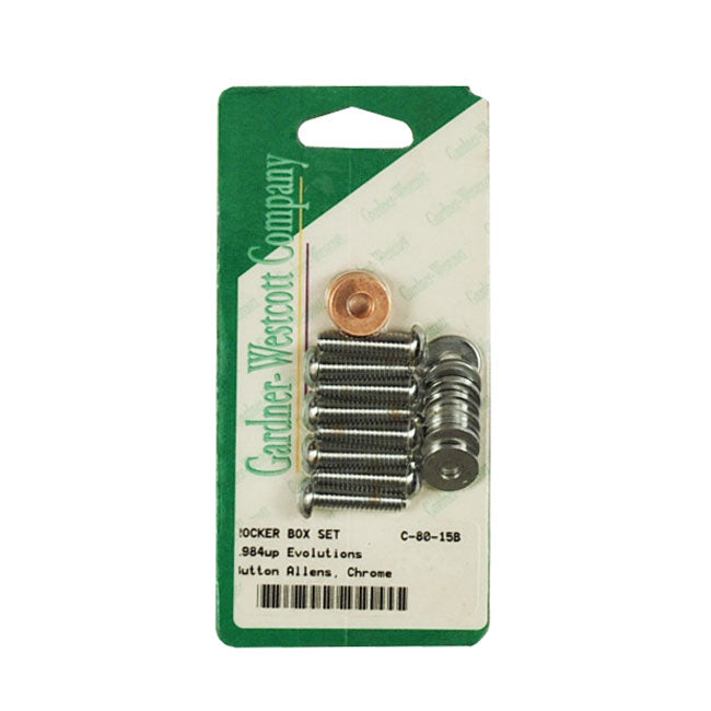 Gw, Rocker Box Top Bolt Kit. Buttonhead, Chrome Rocker Box Bolt Kits Gardner Westcott