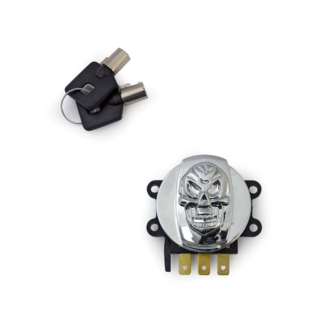 96 Up Ignition Switch, Side Hinge Type. Skull, Chrome Switches Ignition Mcs
