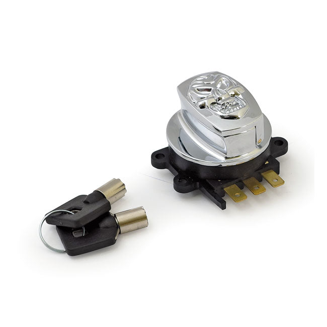 96 Up Ignition Switch, Side Hinge Type. Skull, Chrome Switches Ignition Mcs