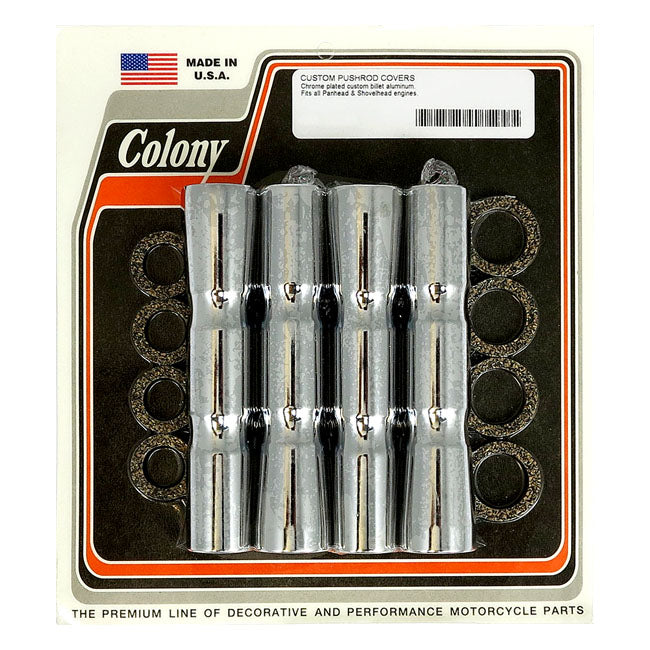 Colony, B.T. ribbed lower pushrod cover set. Chrome PUSHROD COVERS Colony