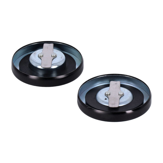 Gas Cap Set, Late Style. Gloss Black Gas Cap Mcs