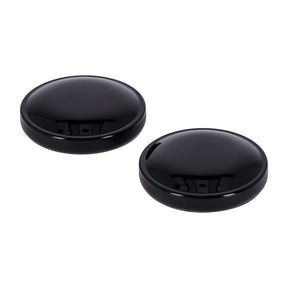 Gas Cap Set, Late Style. Gloss Black Gas Cap Mcs