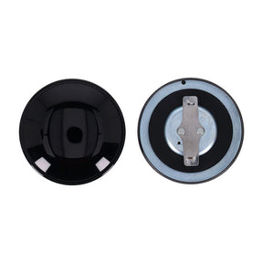 Gas Cap Set, Late Style. Gloss Black Gas Cap Mcs