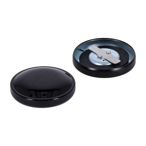 Gas Cap Set, Late Style. Gloss Black Gas Cap Mcs