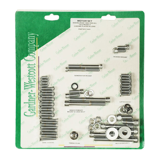 Motor Screw Sets, Chrome Allen Motor Screw Kits Gardner Westcott