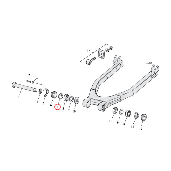 Bearing Spacer, Outer. Swingarm Swingarms Assy Mcs