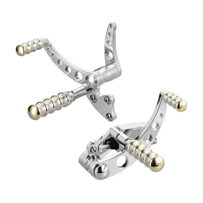 Vintage Style Forward Controls, Polished & Brass - 86-99 Softail Foot Control Kit Kustom Tech