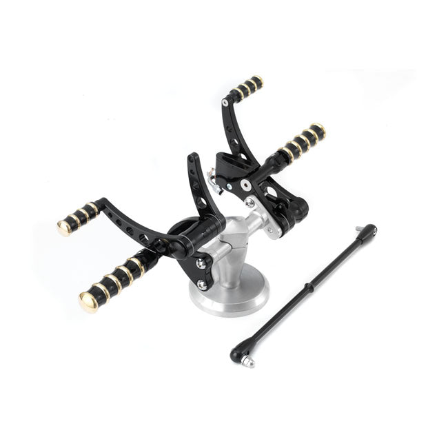 Kustom Tech Vintage Style Forward Controls, Black & Brass - 86-99 Softail Forward Controls Kustom Tech