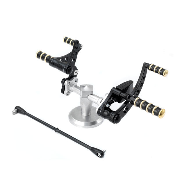 Kustom Tech Vintage Style Forward Controls, Black & Brass - 86-99 Softail Forward Controls Kustom Tech