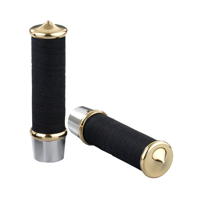 Fabric Tape Style Grip Set, Polished Aluminum & Polished Brass - 1" Handlebars Grips Kustom Tech
