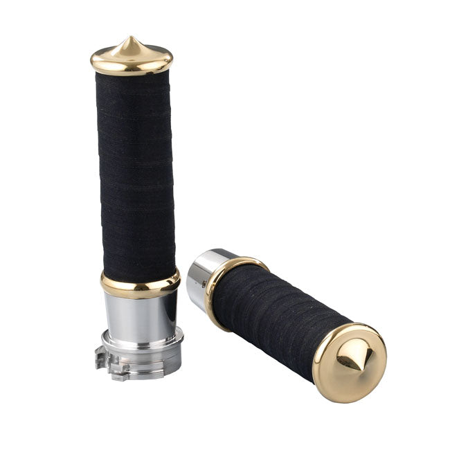 Kustom Tech Fabric Tape Style Grip Set, Polished Aluminum & Polished Brass - Throttle Cable Grips Kustom Tech