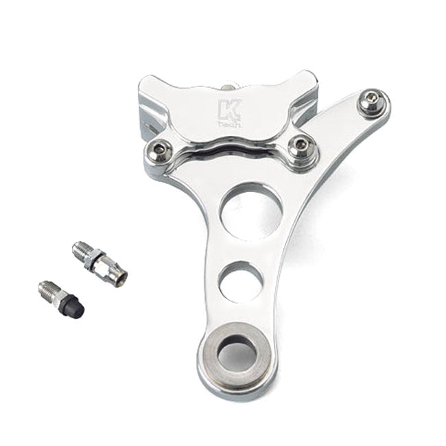 Kustom Tech 4 Piston Caliper & Bracket 11,5” For Springer Left Side, Polished Rear Brake Systems Kustom Tech