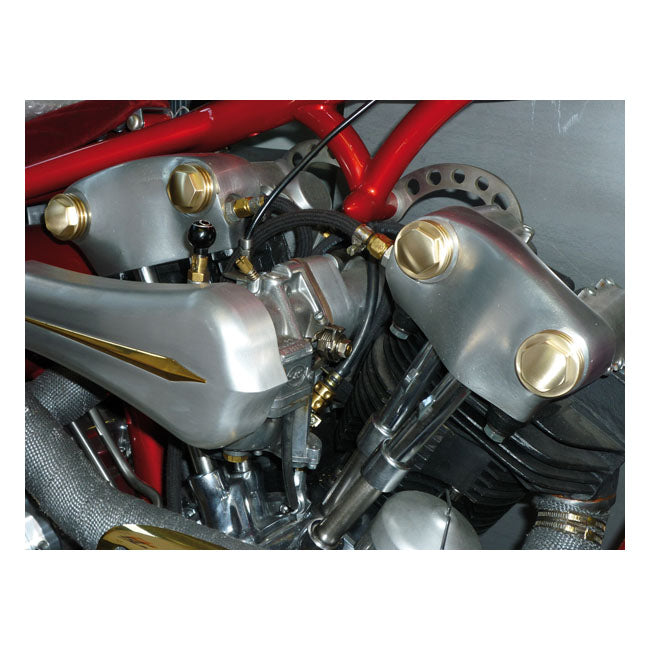 Knuckle Rocker Nuts. Finned, Satin Brass - 36-47 Knucklehead Rocker Cover Kustom Tech Default Title