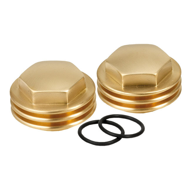 Knuckle Rocker Nuts. Finned, Satin Brass - 36-47 Knucklehead Rocker Cover Kustom Tech