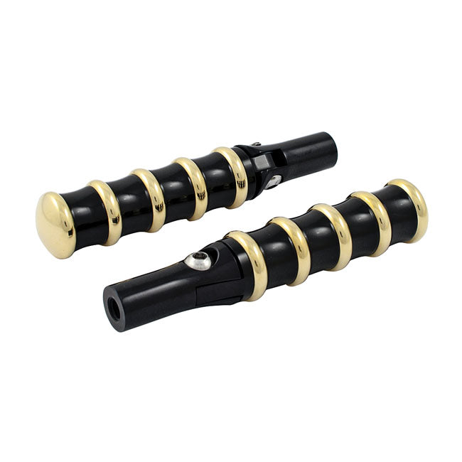 Kustom Tech Vintage Folding Foot Pegs, Black & Brass Footpegs Kustom Tech